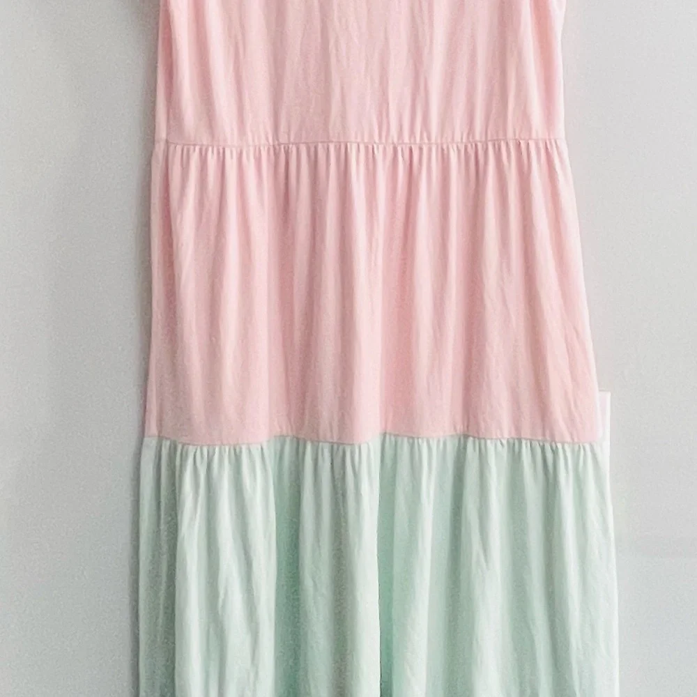 Lands End Sleeveless Tiered Ruffle Color Block Maxi Dress Women's Small pink NWT - Picture 8 of 10